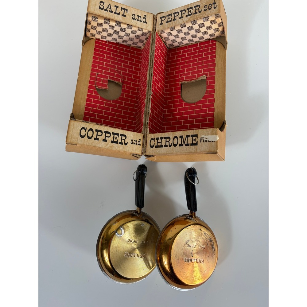 Vintage Brillium Metal Corp Salt And Pepper Shaker Set Original Packaging - Picture 2 of 5